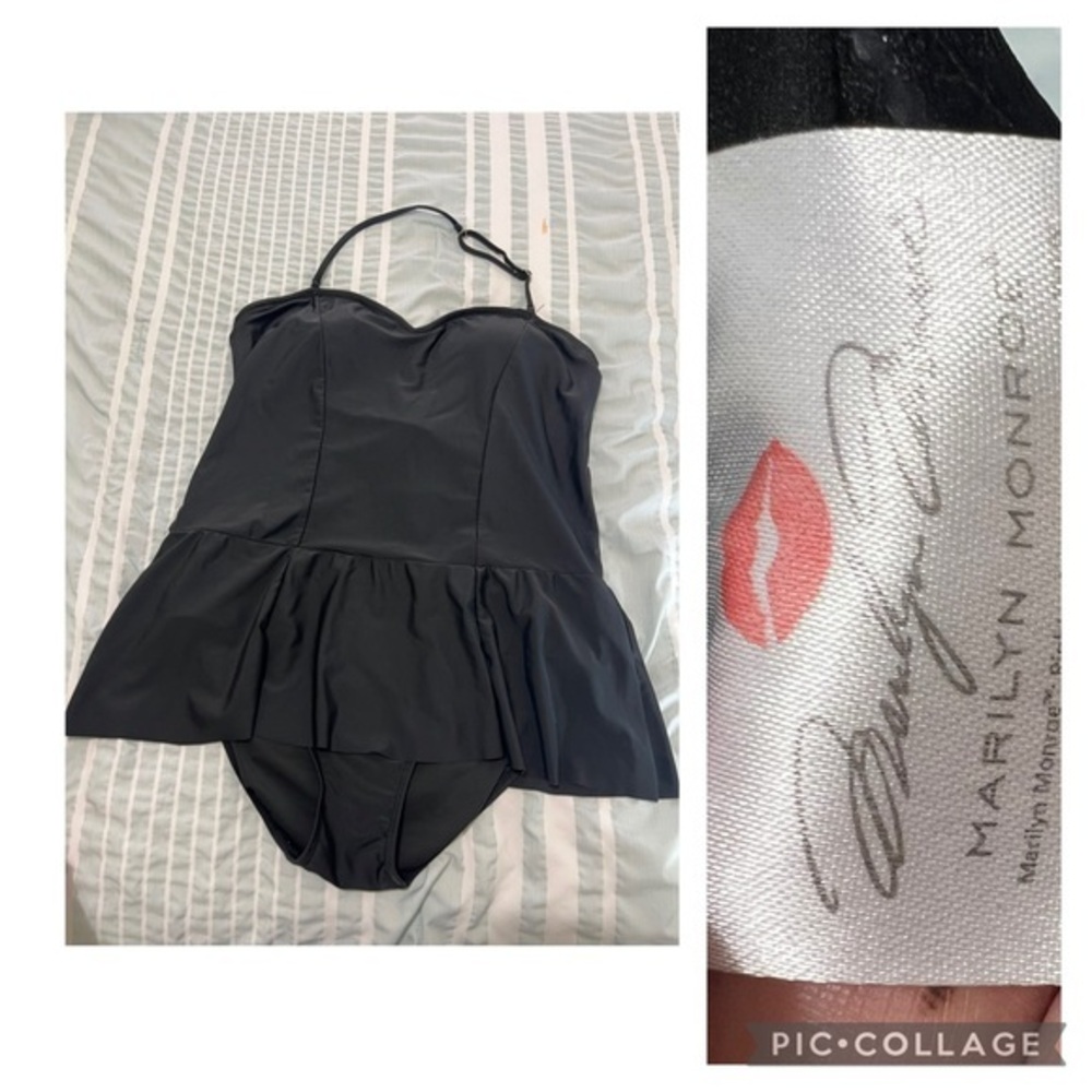 Marilyn Monroe Black One-Piece Swim with Peplum